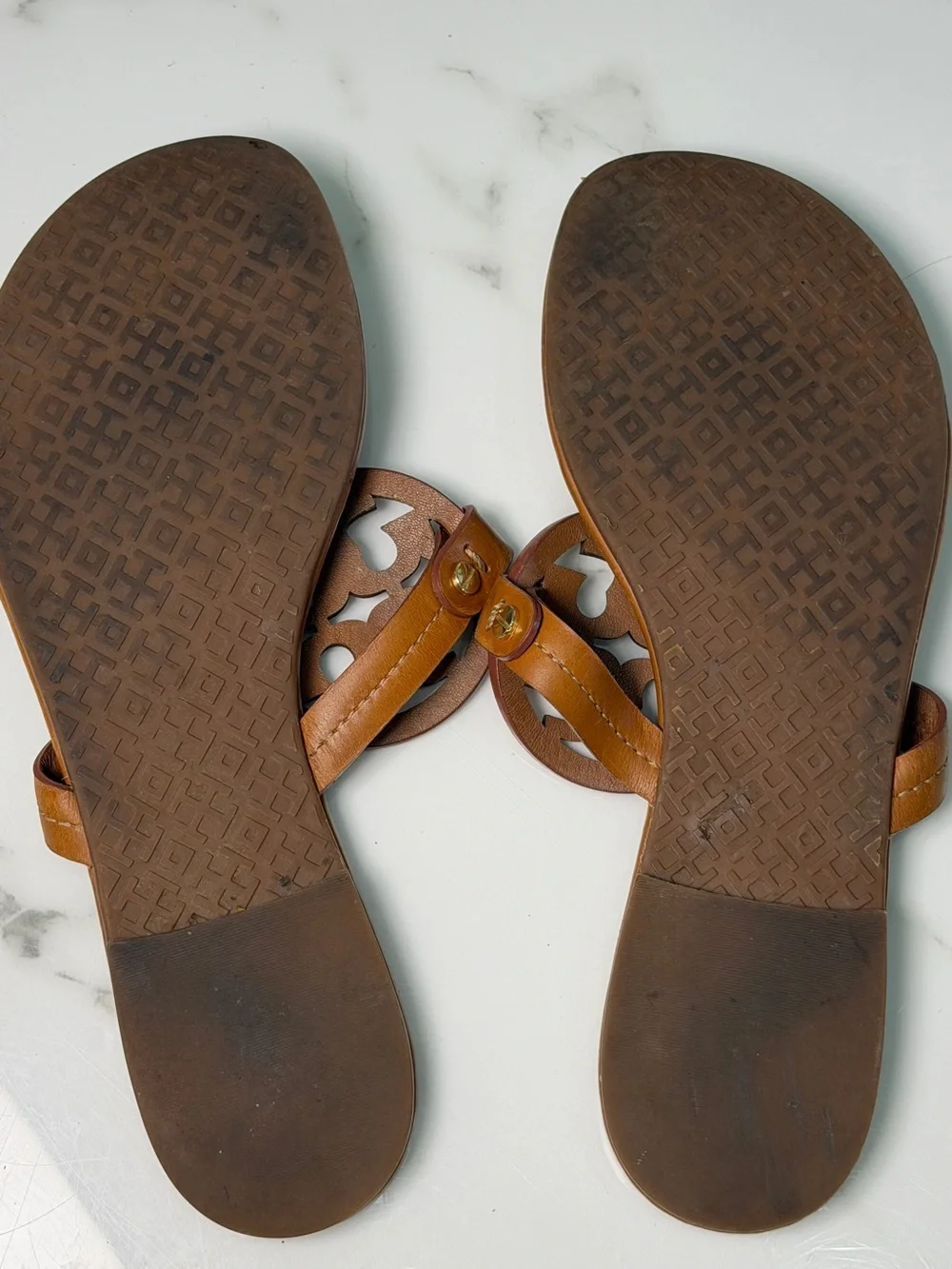 Tory Burch Miller Brown Leather Logo Sandals Women’s Size 7